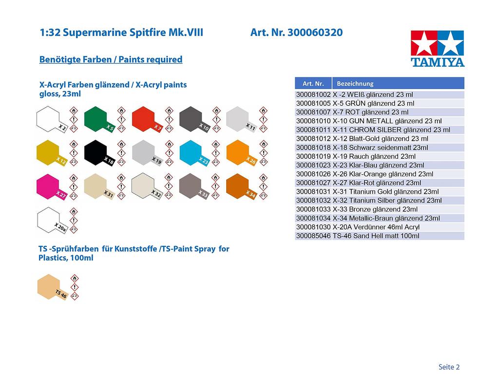 Tamiya Aircraft Series 20 Royal Air Force Supermarine Spitfire Plastic Model Kit 60320 1/32 No. Mk.VIII