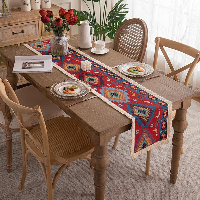American Retro Tassel Table Runner: Polyester Jacquard for Coffee Table, TV Cabinet, or Bed End.