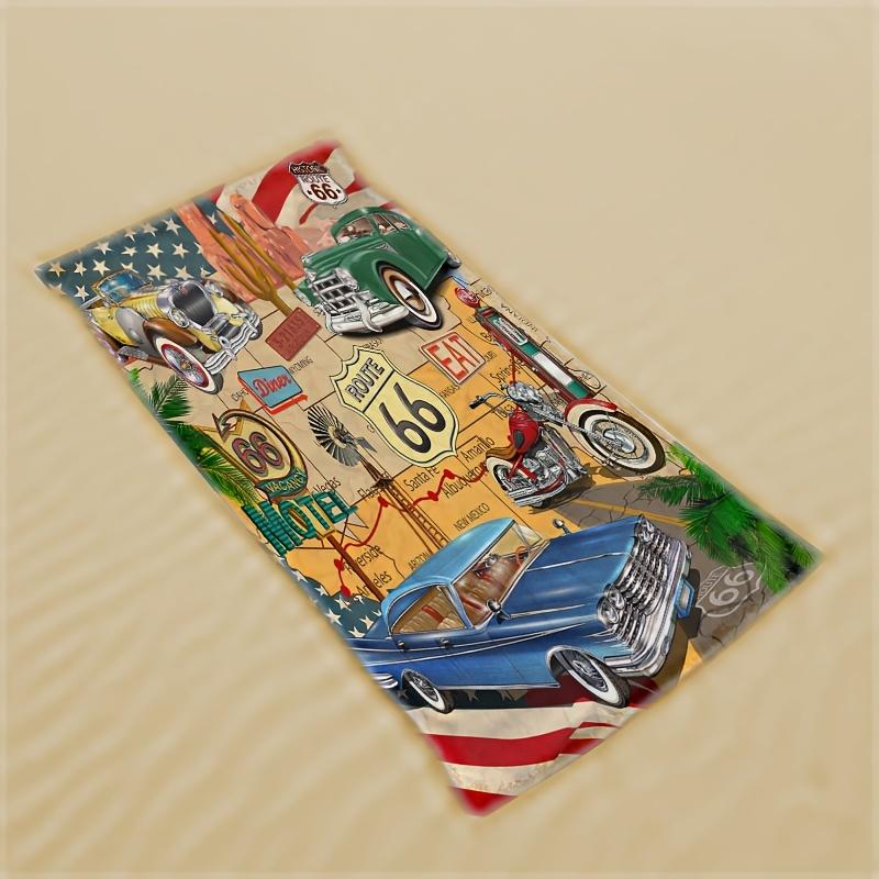 Retro Klasické Auto Plážová Osuška, Měkká Lehká Rychleschnoucí Absorpční Mikrovlákno pro Plavání Dovolenou Milovníky Pláže Dárek