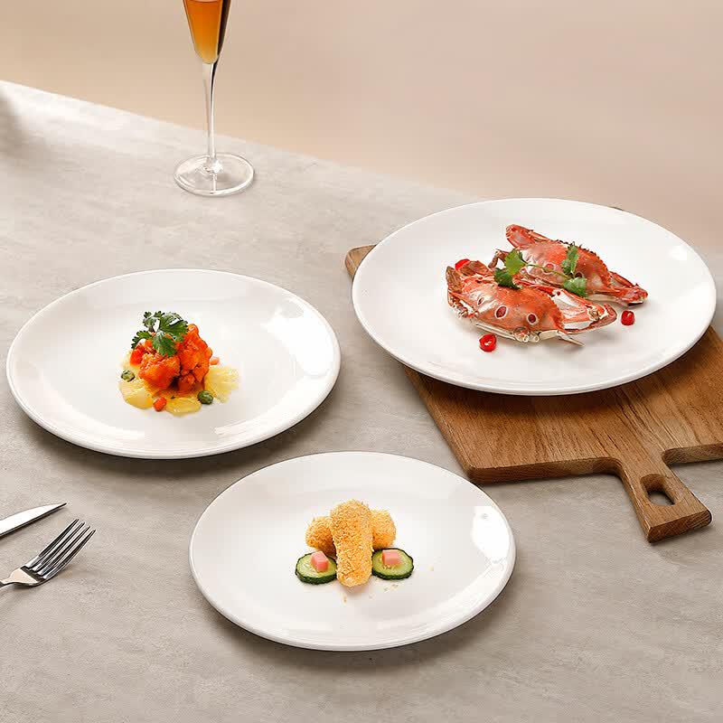 Zhilis Pure White Ceramic Flat Dinner Plate