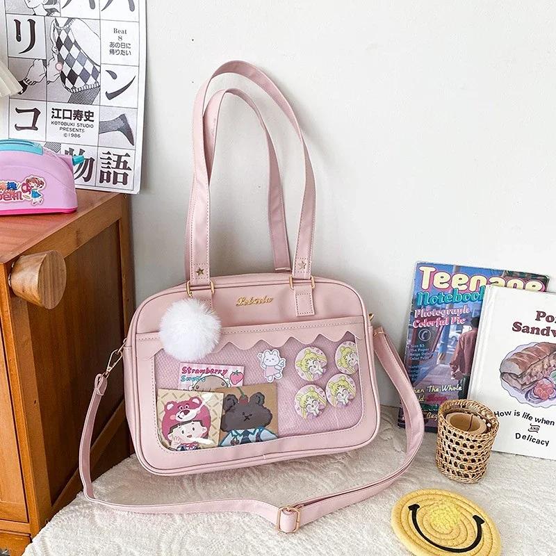 Japanese Kawaii Shoulder Bag for Women PU Leather Transparent Bag Tote Bag Handbags Preppy Bag Crossbody Bag