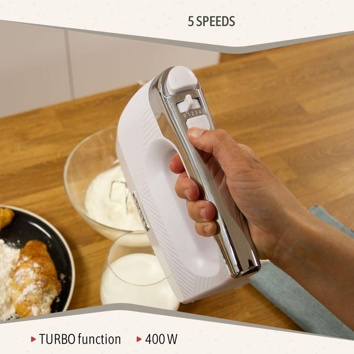 Elegance Electric Kitchen Mixer Whisk Special for Pastry 5 Speeds + Turbo Briebe HM1174WHT 400W White