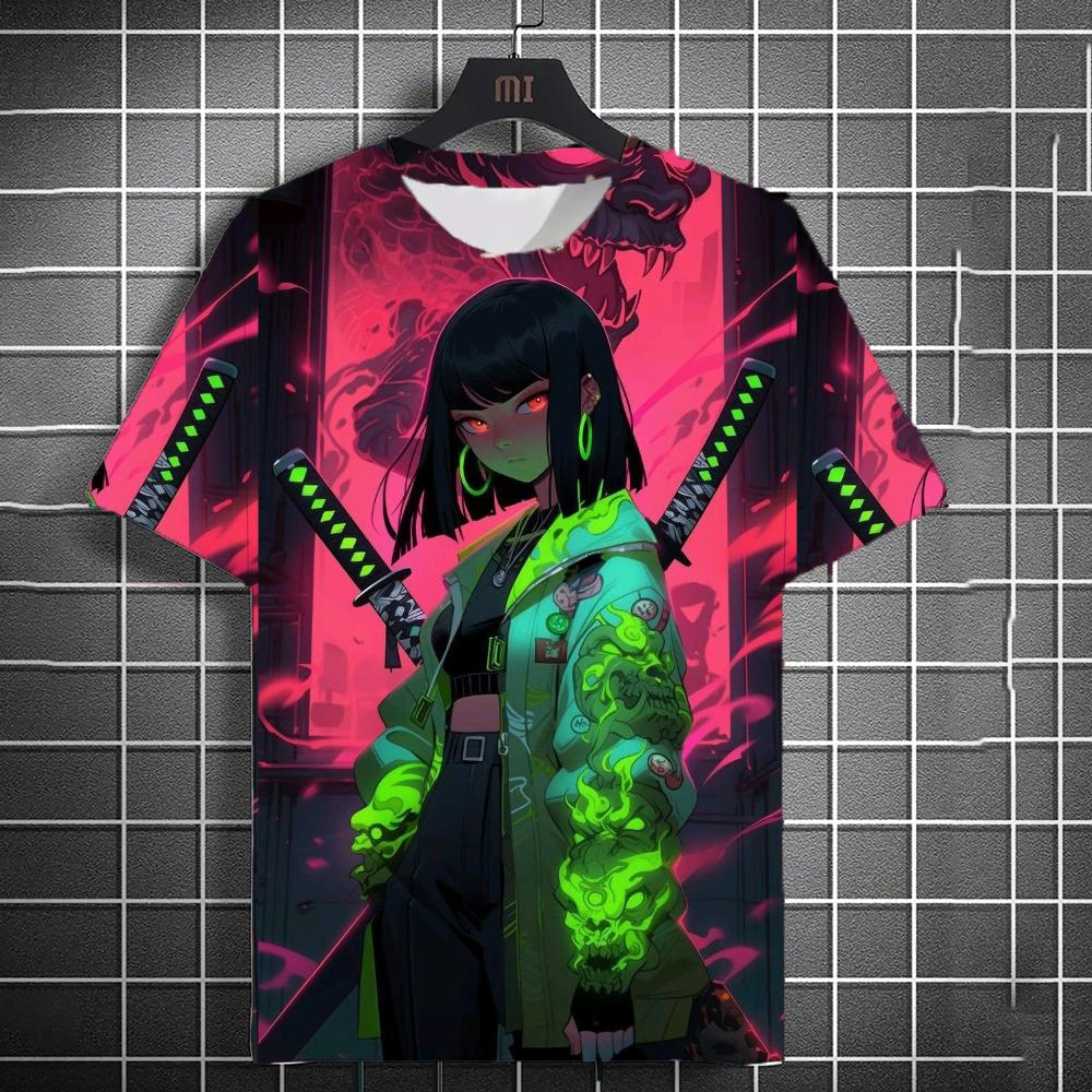 Warrior Katana Girl's 3D Printed Personalized Anime T-shirt