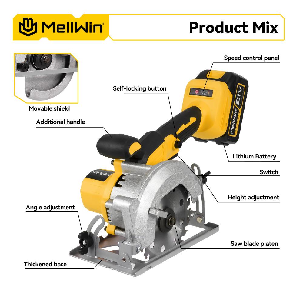 MELLWIN 125MM 5-palcová elektrická bezuhlíková ručná multifunkčná píla, drevoobrábacie elektrické náradie pre batériu Makita 18V