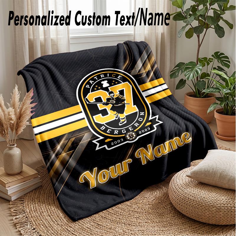 Boston Bruins Custom Flannel Throw Blanket Print Your Name Text Soft Warm Blanket Holiday Present
