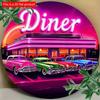 2d Flat 20*20cm American Wooden Sign, Circular Wooden Sign, Classic Car Rustic Wooden Mural, Wooden Wall Decoration, Home, Garage, Restaurant, Cafe.