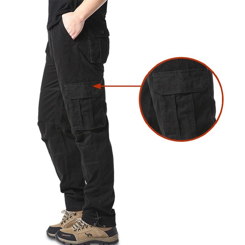 Pure Cotton Elastic Waist Large Pocket Loose Overalls Men Military Tactical Pants Outdoor Sports Jogging Casual Work Wear Trousers