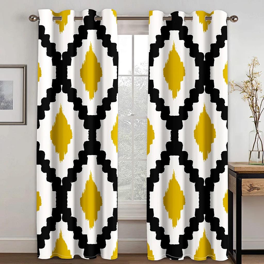 Cheap Modern Abstract Drape Yellow Grey Geometric Spiral Curtains for Windows Living Room Bedroom Room Decor 2 Pieces Cortinas