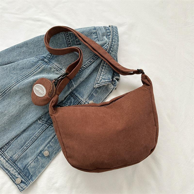 Neue trendige Umhängetasche für Damen aus japanischem Cord für Instagram-Studenten, vielseitig einsetzbar für Unterricht und Pendeln, große Umhängetasche