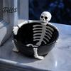 Large Capacity Nut Tray Halloween Skeleton Lounging Tidbit Serveware, 3D Relief Resin Candy Bowl for Party Serving Dish Snacks Dips, Creative