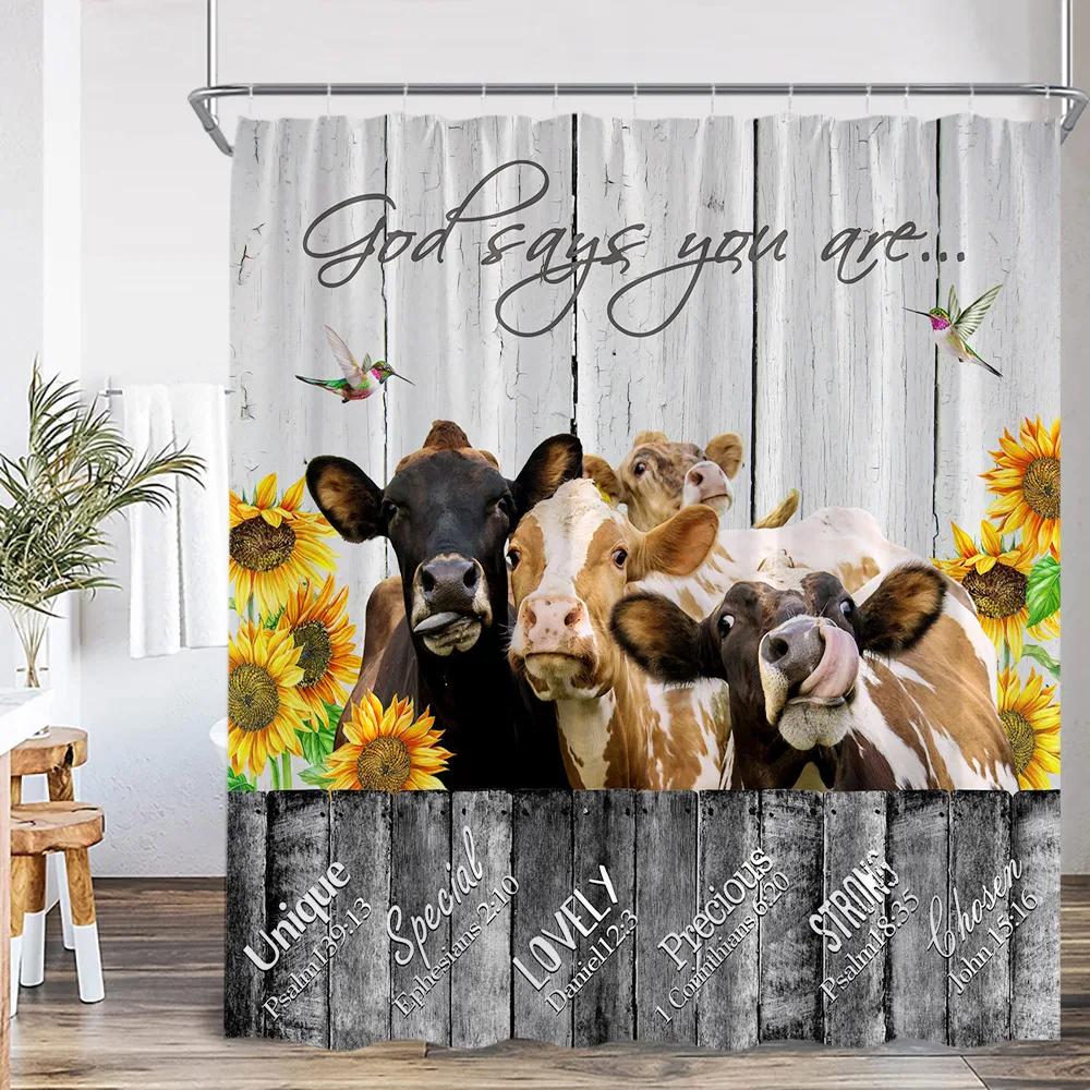 Funny Bathing Animals Shower Curtains Highland Cattles Cow Battub Printing Bathroom Decorations Cartoon Polyester Bath Curtain