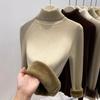 Herbst- und Winter-Neuheit Semi-Rollkragen-Fleece-Pullover Unterhemd Damen Integriertes Fleece verdickt, warm und schlank, innen gestrickt
