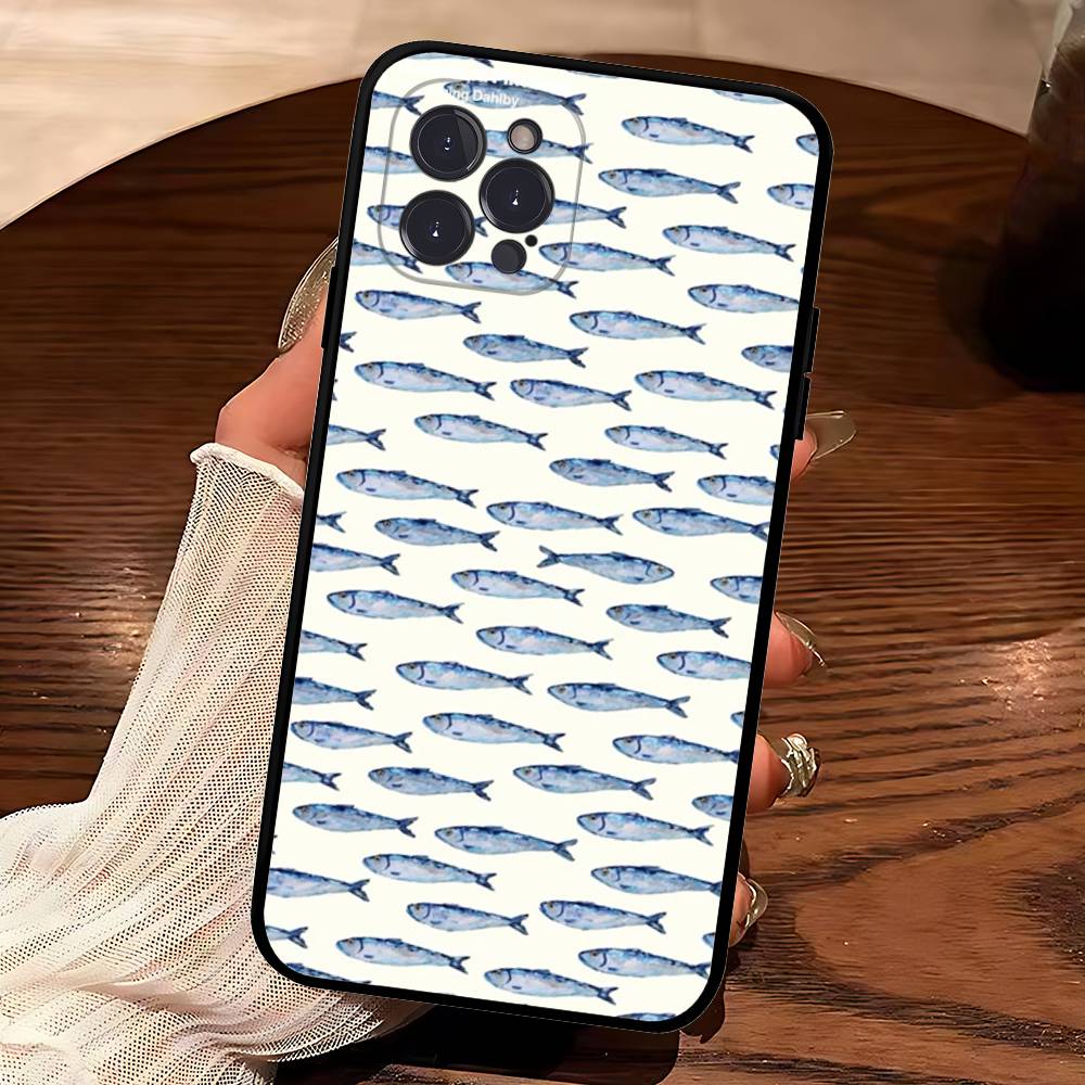 Sardines Retro Art Seafood Soft Back Phone Cover Case For IPhone 17 16 Pro Max 15 12 11 16e 13 Mini 14 15 Plus