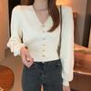 Fashion Short Sweater Women Autumn and Winter Chic V-neck Long Sleeve Base Knitted Cardigan Women Elegant Vintage Slim Fit Knitwear Cardigans 24872