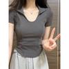 Sommer Neue Kurzarm Casual T-shirt Frauen Mode Vintage Slim Fit T Tops Büro Dame Solide Drehen-unten Kragen Einfache T Shirt Weibliche 24289