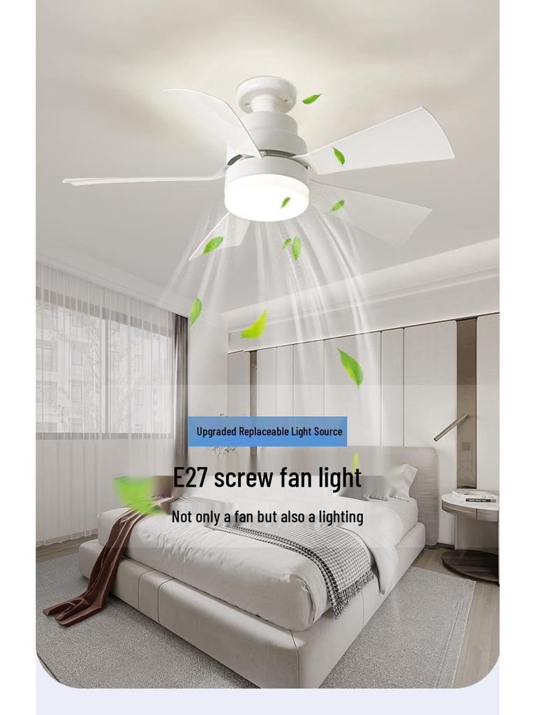 Lumière de Ventilateur E27 à Culot à Vis 2025 avec Pales Amovibles, Source Lumineuse Remplaçable, Gradation Continue Trois Couleurs et Minuterie