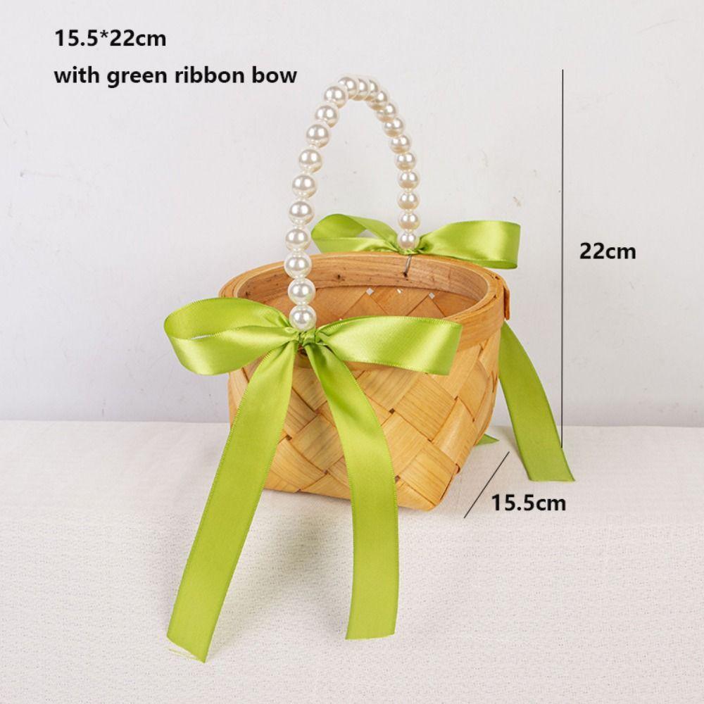 With Pearl Hand-held Weaving Flower Basket  Home Decoration /Restaurant Serving Tabletop Display
