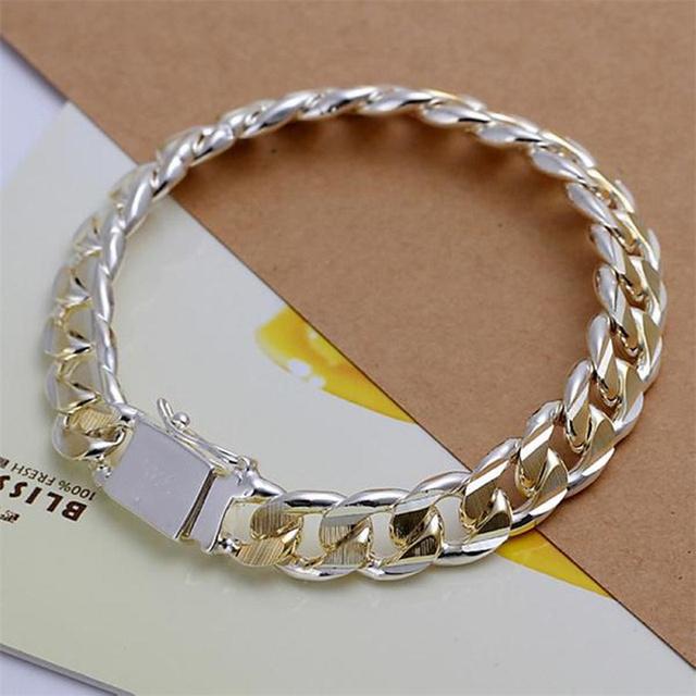 925 Silver Gold Exquisite 10mm Chain Men Women Chain Noble Wedding Bracelet Fashion Charm Wedding Birthday Gift Some Style