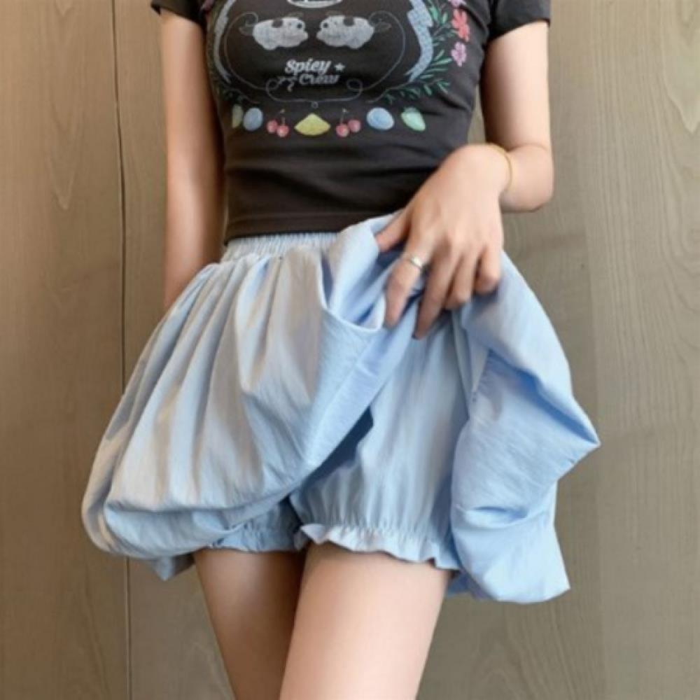 New Arrivals Open Run Women High Waist Simple Balloon Mini Skirt