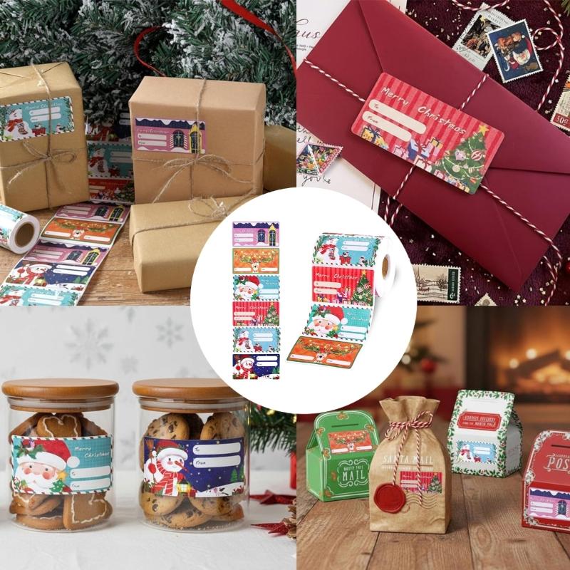 Christmas Present Labels Roll 180 Count, 7.5X4CM Rectangular Name Stickers, Assorted Holiday Package Labels for Bags, Cards and Cookie Packs