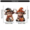 Highland Cow Holding Skull Pumpkin Statue Unique Holiday Gift Handcrafted Resin Figurine Halloween Tabletop Display