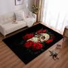 Skull and Red Roses Pattern Carpet, Gothic Style, Black Background Suitable for use as an anti-slip for living room bedroom sofas