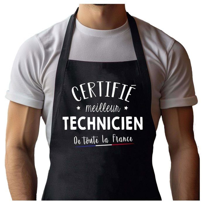 Tablier de cuisine - Technicien Certifié Meilleur de France - Noir - Coton résistant - Impression bretonne