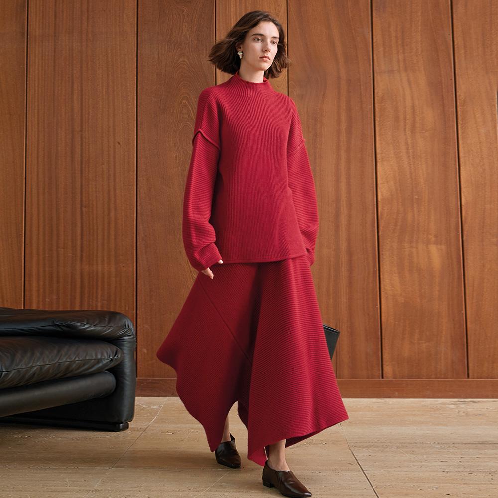 Waiwaiaiem Yy_Loose Irregular Hem Skirt_Red