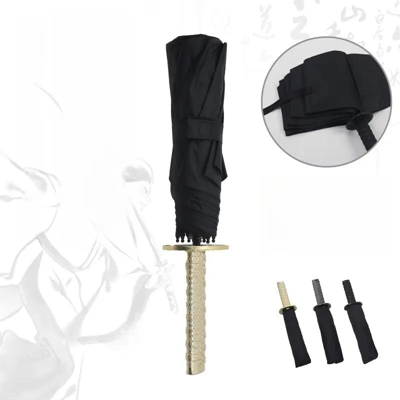 Zwaardparaplu Katana Opvouwbaar UV-werend Zwarte Parasol Regenjas Echte Japanse Katana Samurai Zwaard Paraplu Parasol Cadeau