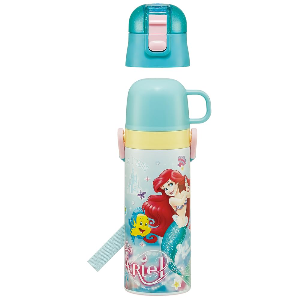 Skater Leichte Edelstahl-Trinkflasche, 430 ml, Disney Ariel 24, für Kinder, direkter Trinkbecher, Trinkbecher inklusive, Edelstahl