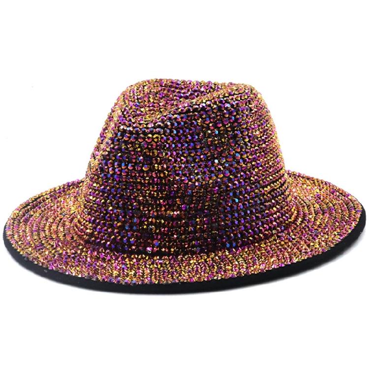 Winter Erwachsenen Unisex Strass Fedora Hut Nachtclub Breiter Rand Filz Panama Hut