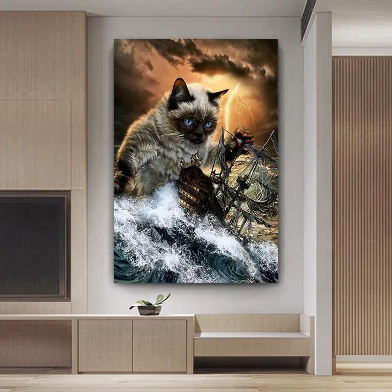 Abstrakte Kunst, süße Myanmar-Katze, Poster und Drucke, Leinwandgemälde, Wandbilder für Schlafzimmer, Wohnzimmer, Heimdekoration