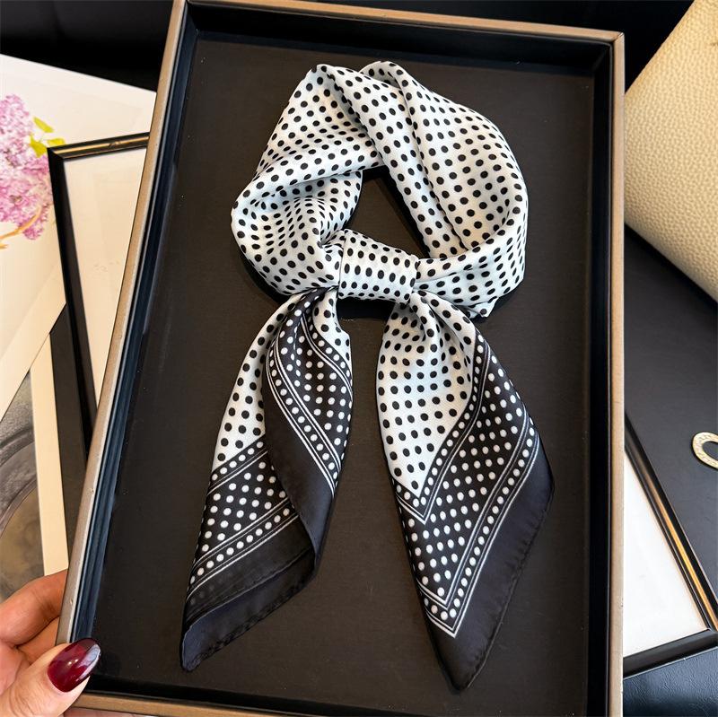 Fashion Polka Dot Printed Silk Like Square Scarf For Women