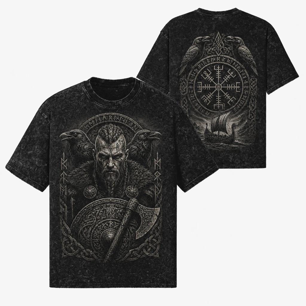 T-shirt Guerrier Viking Hache Valhalla 260 GSM | Oversize Lavage Neige 100% Coton