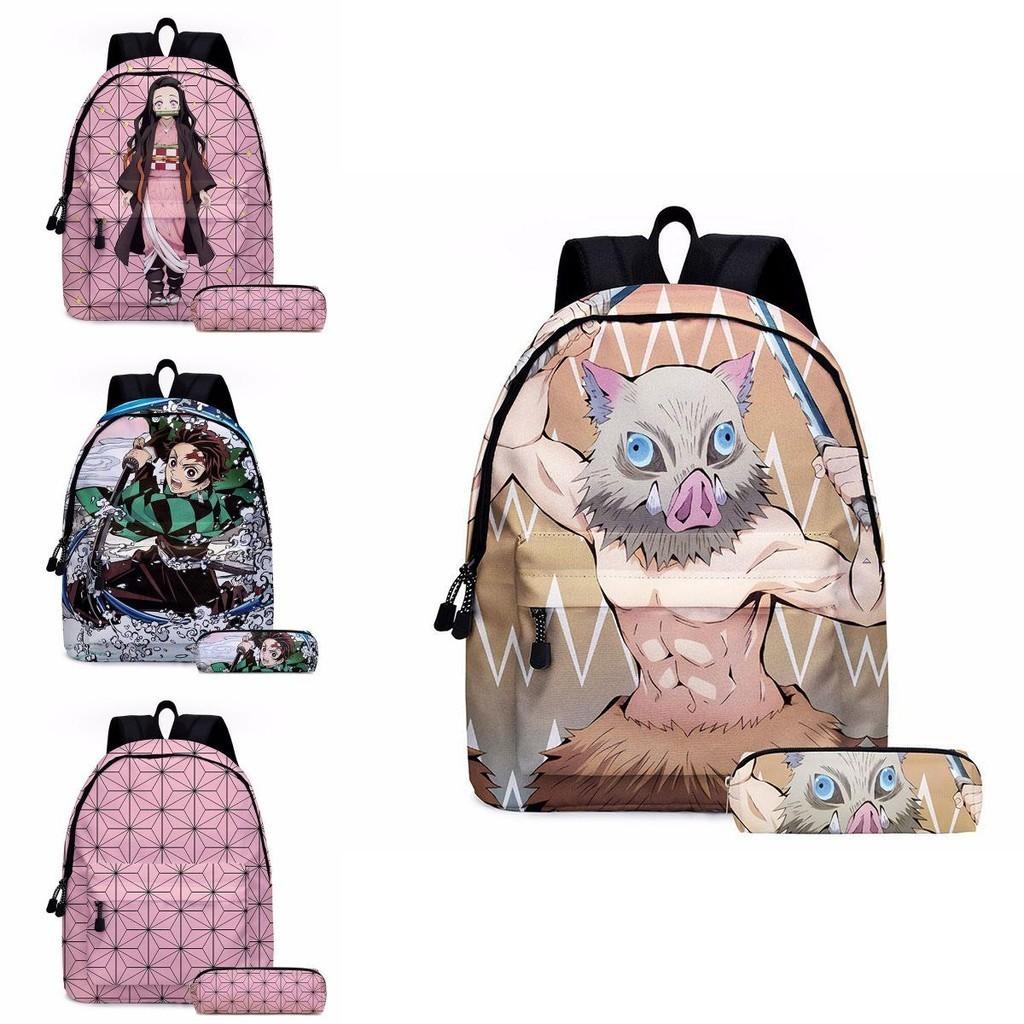 Demon Slayer Anime Cartoon Backpack Set For Students Durable Breathable And Lightweight