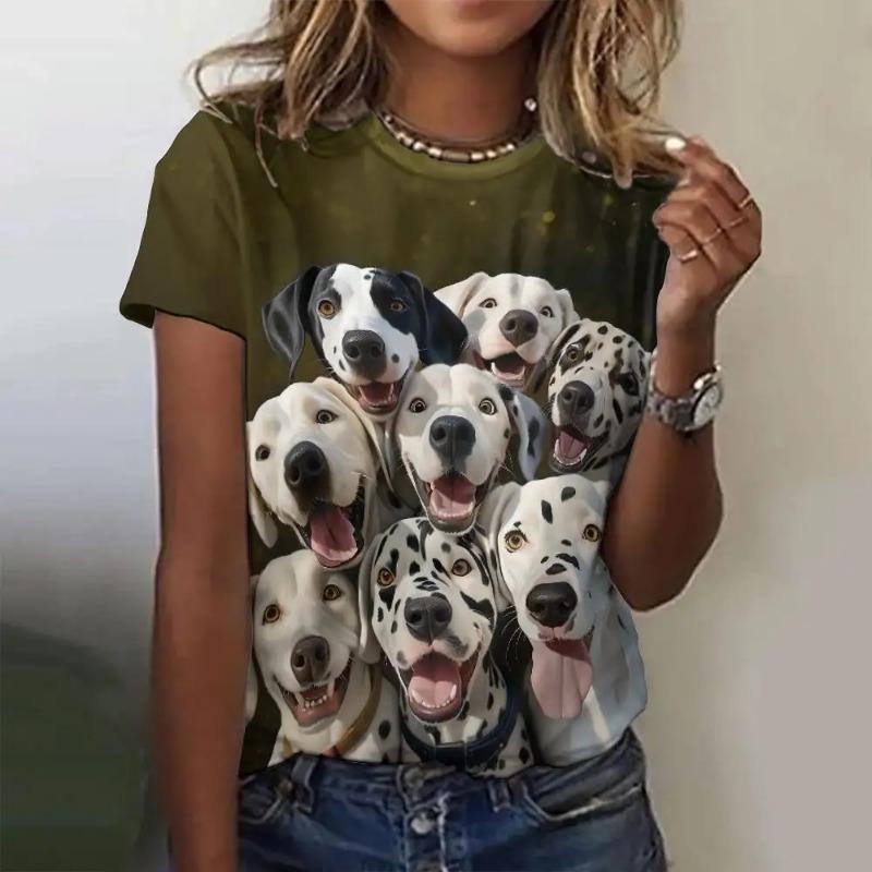 Femeii tricou retro imprimare desene animate animale pisică câine zilnic modă mânecă scurtă casual tricou haine feminine top tee