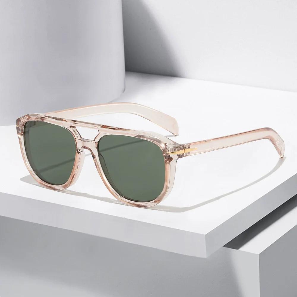 New Retro Double Bridge Square Sunglasses For Women Men UV400 Protection Luxury Rivets Design Fashion Shades Trending Eyeglasse