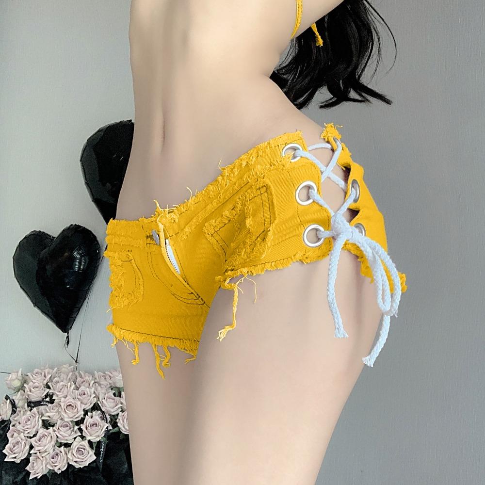 Dames Low Rise Hoge Stretch Denim Shorts Skinny Gerafeld Vetersluiting Hotpants Streetwear Sexy Club Mini Jeans Shorts