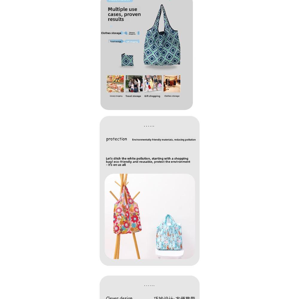 Women's Foldable Shopping Bag, Lightweight Nylon Waterproof Reusable Tote Bag, Portable Shoulder Handbag for Grocery Shopping