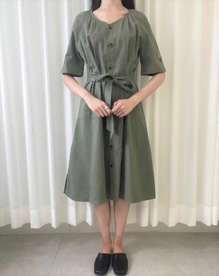 Olgangdijainseutyudio Open-Faced Linen Belted Dress