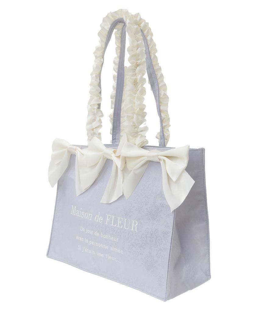 Maison De FLEUR Jacquard Ribbon Frill Square Tote Bag, Ivory, Size M, 08000628500