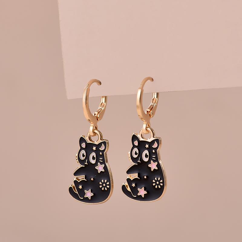 Boucles d'oreilles esthétiques colorées Animal Chat Lapin Poisson Rouge Dragon Pour Femmes Filles Boucles d'oreilles créoles émaillées délicates couleur or Zircon Cadeau