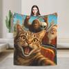Cat Selfie with Santa Flannel Blanket Winter Soft Throw Blanket for Child Outdoor Funny Bedspread Sofa Bed Cover