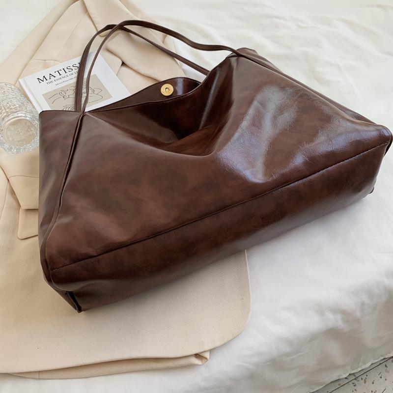 Vintage Soft PU Leather Large Capacity Women Shoulder Bag Fashion Casual Solid Color Top Handle Shopper Tote Bag MIT