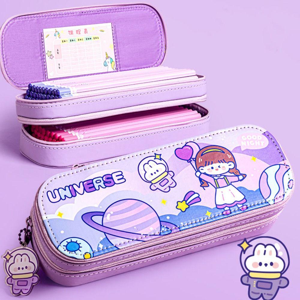 Durable Portable Pencil Case Multi-function Double-Layer Stationery Box Waterproof Cartoon Pen Case Student School Supplies