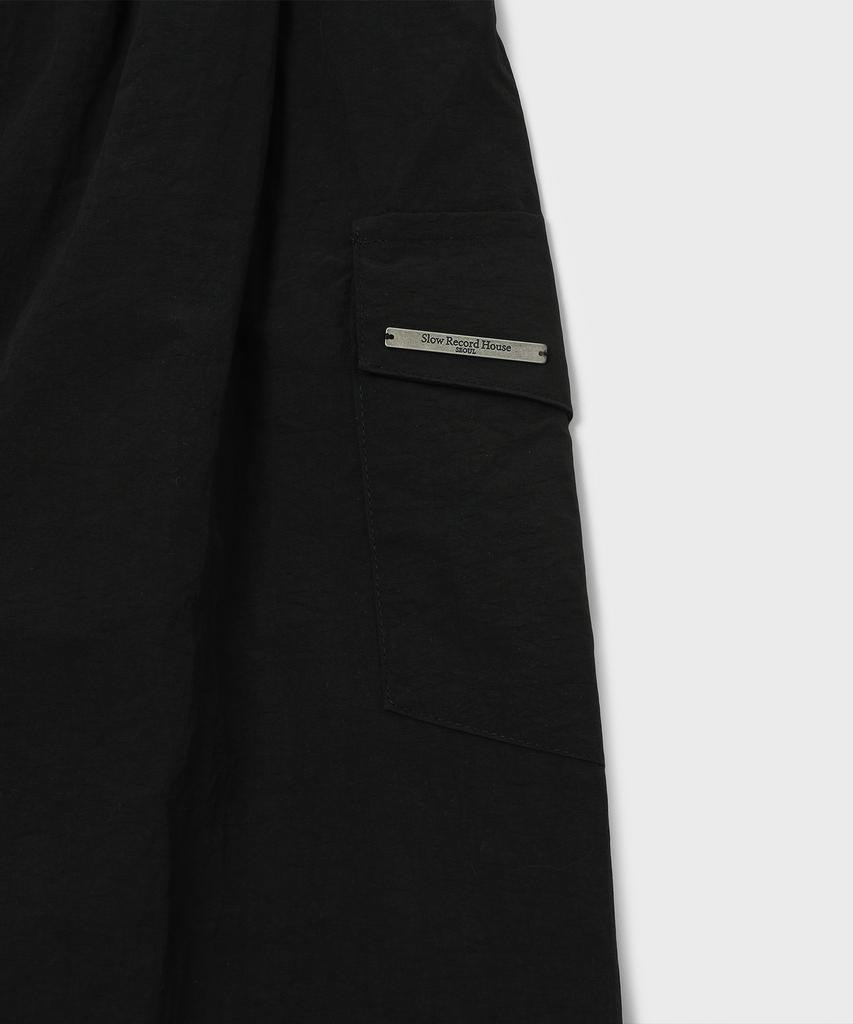 Slow Record House Nylon Cargo Long Skirt_Black