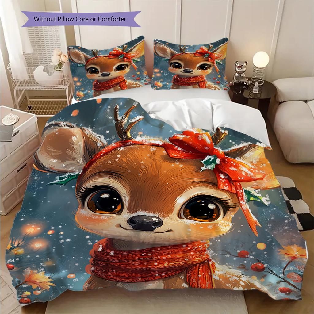 Elk Pattern Bedding Quilt Set Quilt Cover Pillowcase Home Decoration Birthday Gift (1 * duvet cover + 2 * pillowcase, without core)