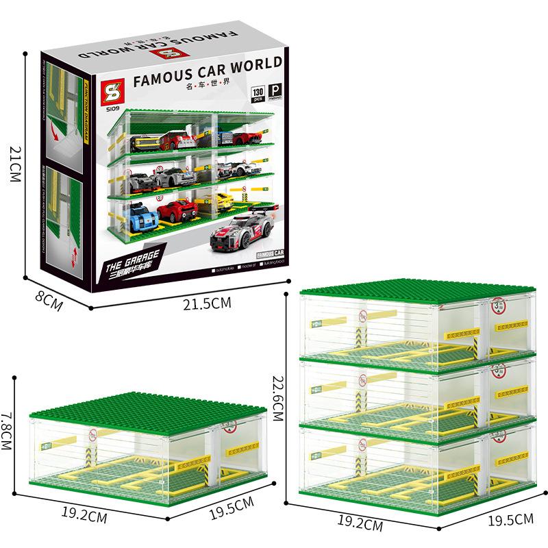 S5109 Famous Car World 3D Parkeringsplats Förvaring Display Box Byggstenar Barn Leksaker Presenter Bilmodell Samling Leksak