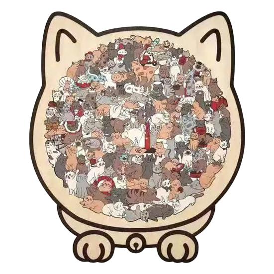 135-teiliges Katzenförmiges Holzpuzzle Mailard/Macaron/Holz/Morandi-farbiges Tierformpuzzle für Erwachsene Katzenliebhaber