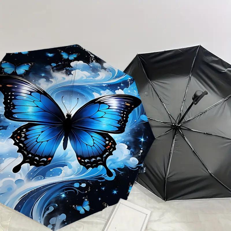 1 pièce Parapluie Automatique Ouverture/Fermeture Papillon avec Protection Coupe-Vent, Toile Robuste à 8 Baleines, Baleines Durables, Design Tendance, 1287A